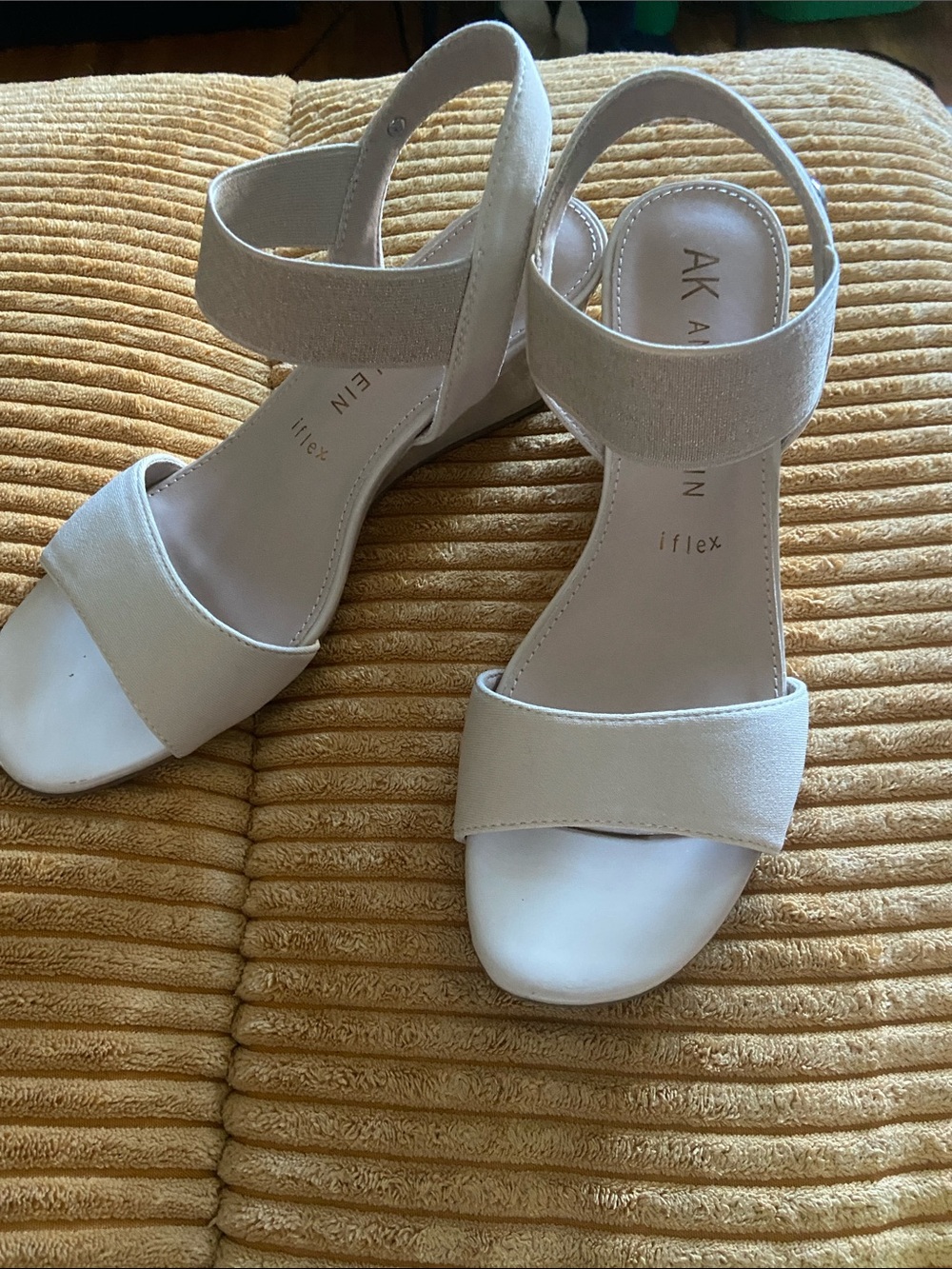 Anne Klein Cream Open-Toe Wedge Sandals with Ankle Strap